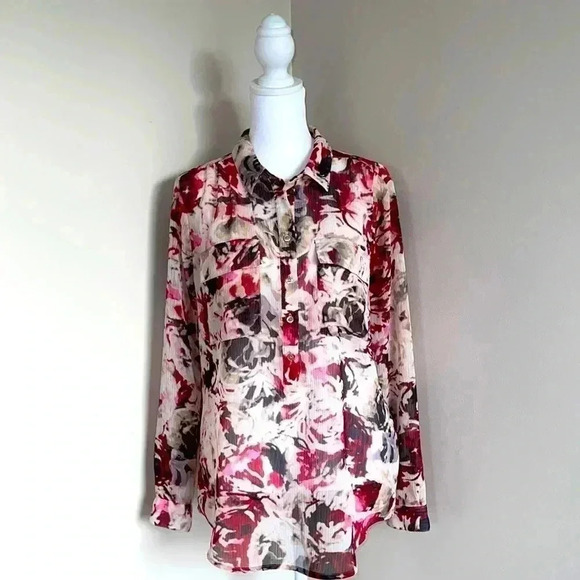 Liz Claiborne Sheer Floral Printed Blouse​​ - Picture 1 of 10
